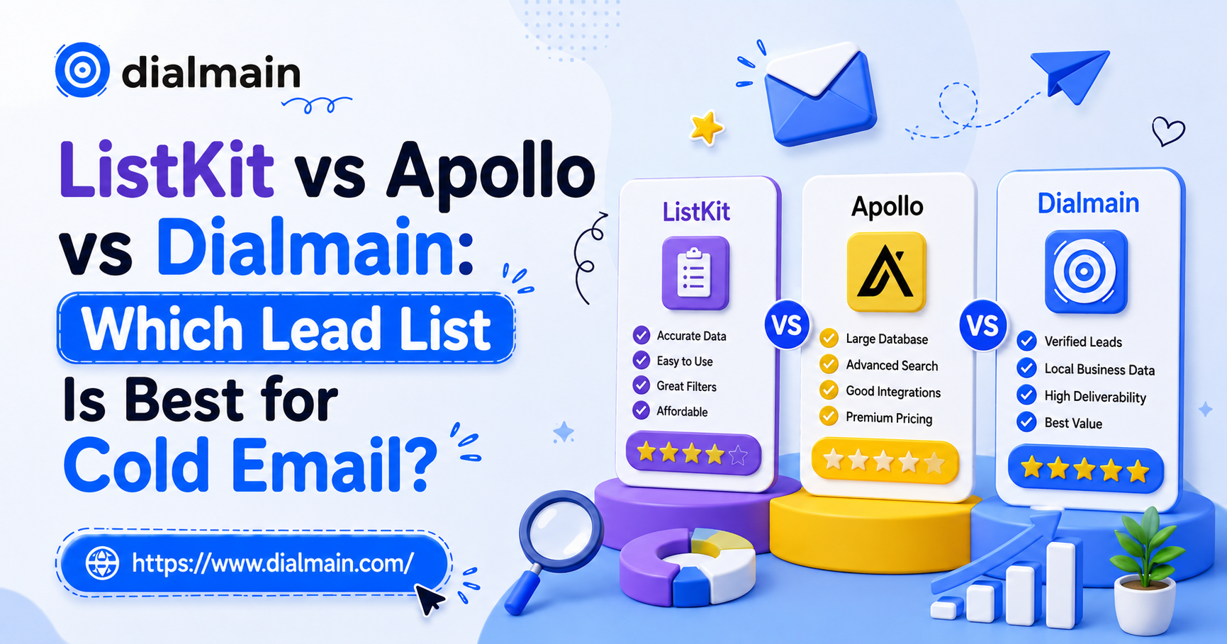 ListKit vs Apollo vs Dialmain: Which Lead List Is Best for Cold Email?
